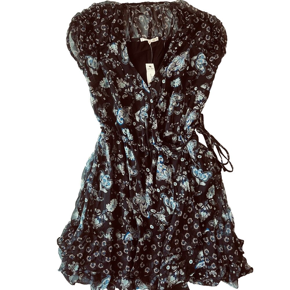 Willow & Clay dress M chiffon layered ruffles wrap navy blue floral NWT